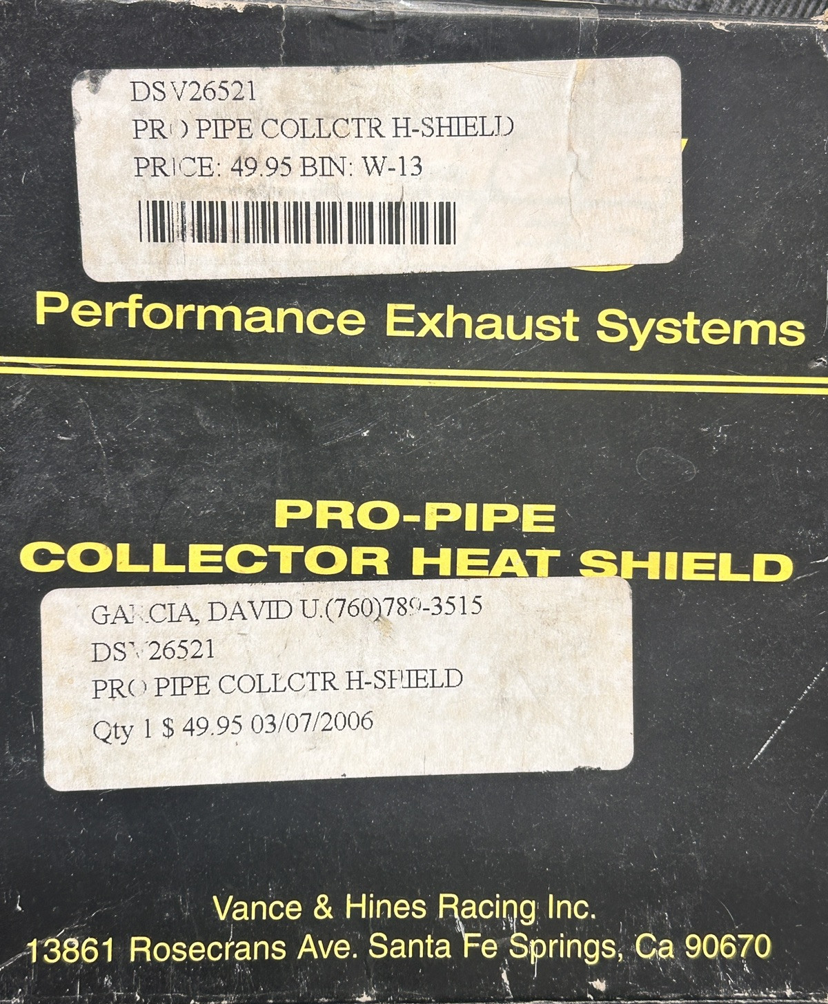 New Vance & Hines Racing Pro-Pipe Collector Heat Shield, V26521
