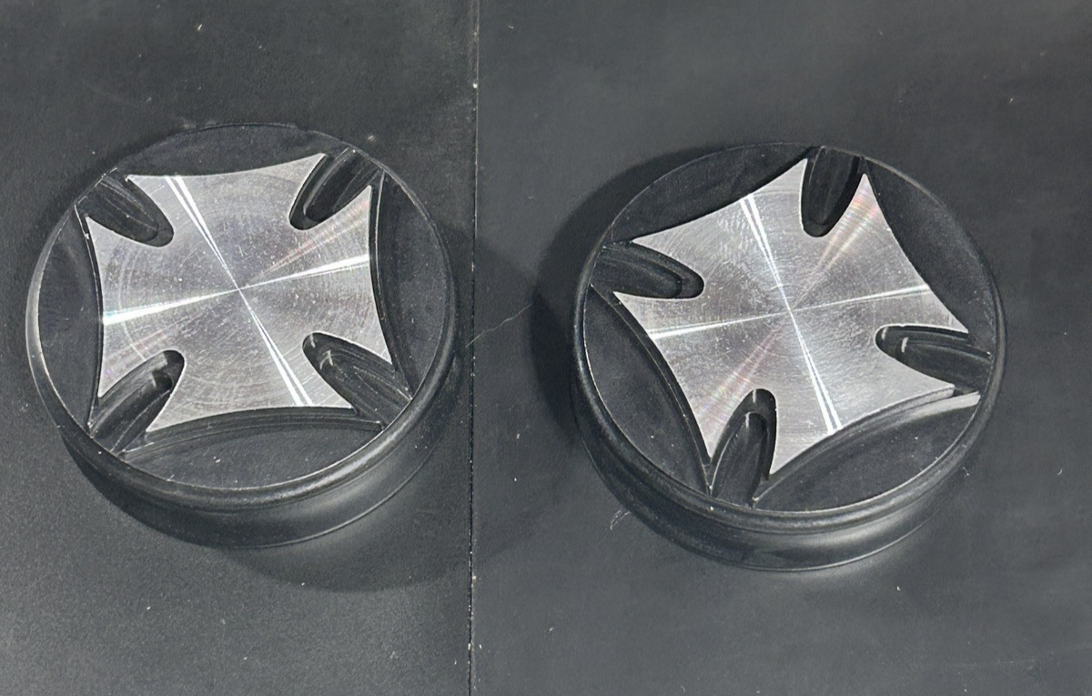 New RNK Billet Maltese Grip End Caps, Silver on Black (1 Pair)