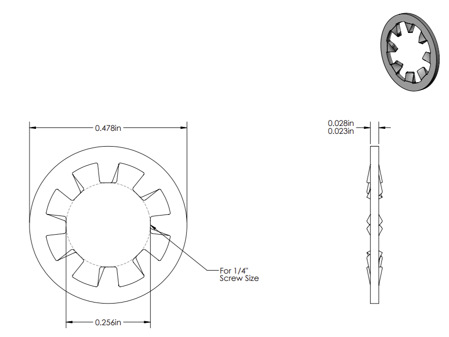 1/4" Internal Tooth Lock Washer, 18-8 Stainless Steel (25ea)