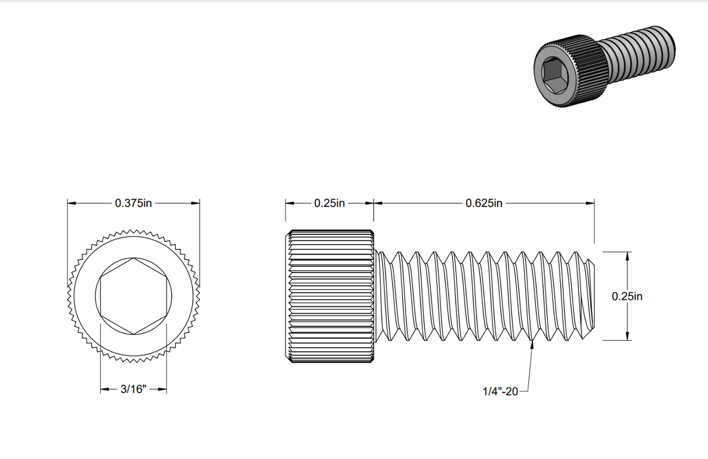 New 1/4-20 x 5/8" Socket Cap Screw, Fully Threaded, Stainless Steel (50ea)