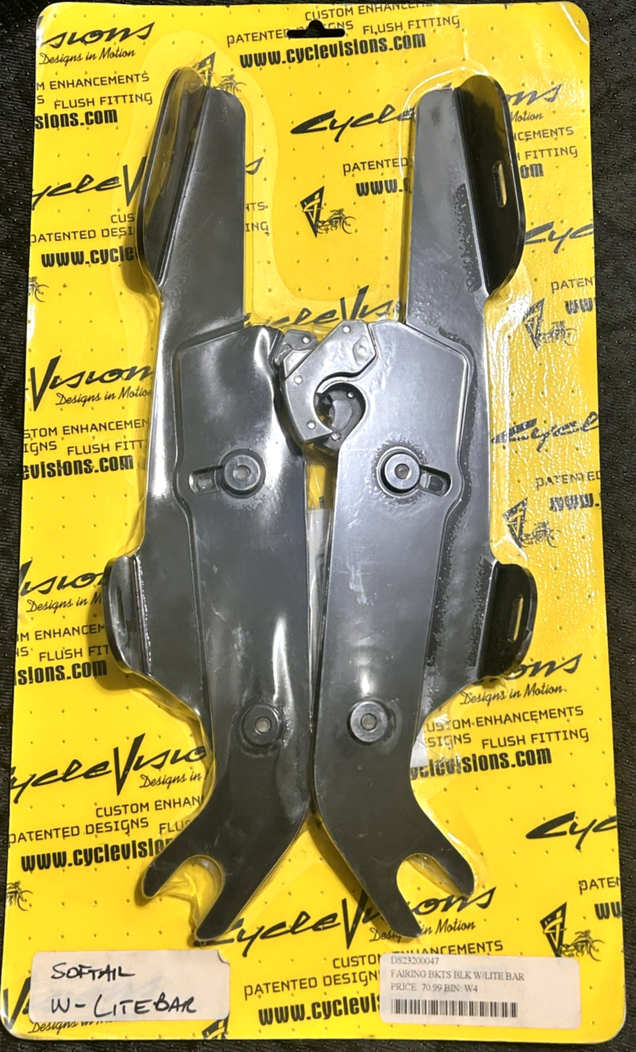 New Cycle Visions Softail Fairing Brackets w/ Light Bar, Black, 2320-0047