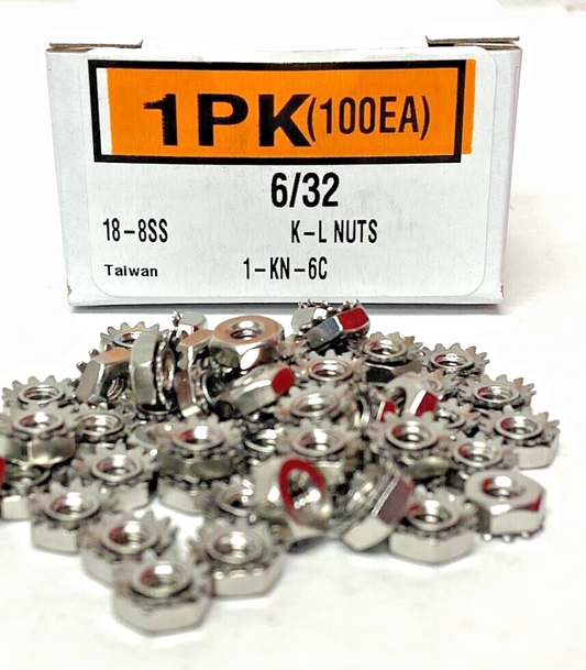 New 6/32 K-L Nut with External Lock Washer, 18-8 Stainless Steel (25ea)
