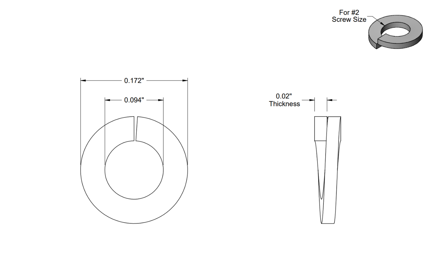 New #2 Split Lock Washers, 316 Stainless Steel (100ea)