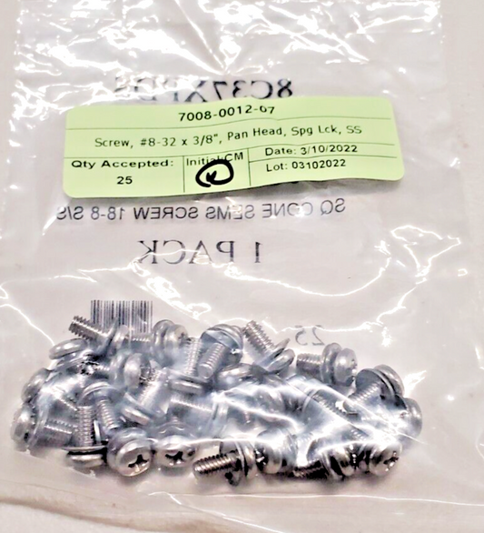 New 8-32 x 3/8" Pan Head Screw with Spring Lock Washer, 18-8 SS (25ea)