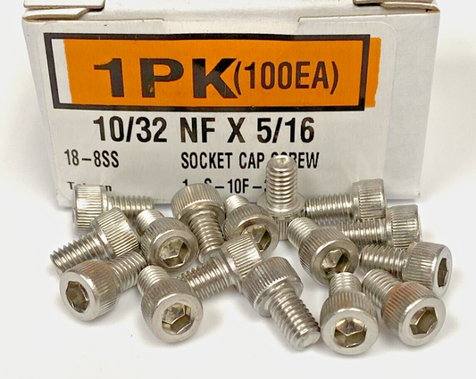 New 10/32 NF x 5/16" Socket Cap Screws, 18-8 Stainless Steel (100ea)