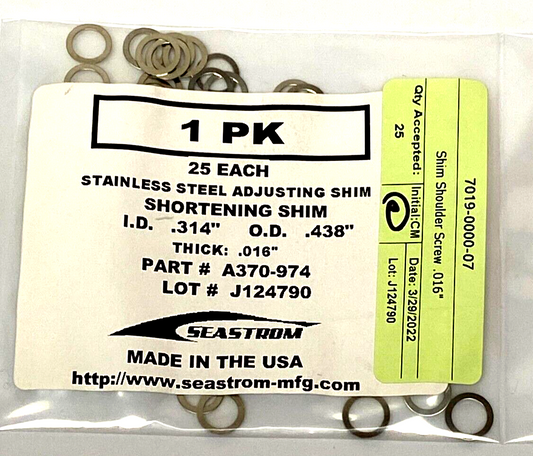 New Shortening Shims, ID-.314 x OD-.438 x Thick-.016, SS (25ea)