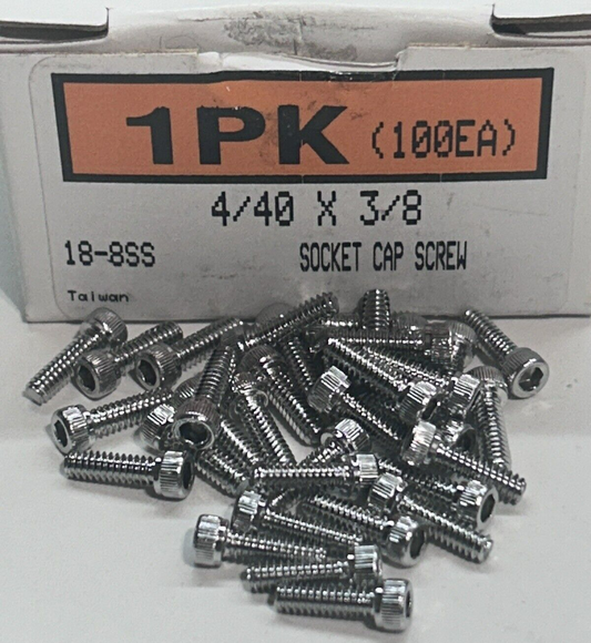 New 4/40 x 3/8" Fully Threaded Socket Cap Screw, 18-8 Stainless Steel (100ea)