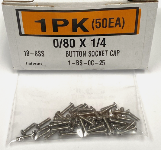 New 0/80 x 1/4" Button Socket Cap Screw, 18-8 Stainless Steel (50ea)