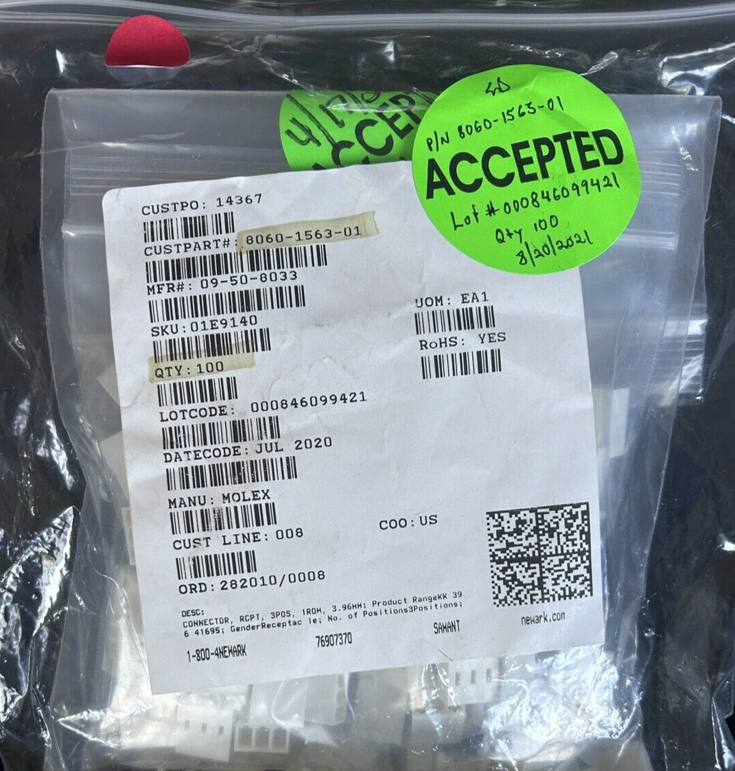 Molex 09-50-8033 Wire-to-Board Housing, 3POS, 3.96 mm (50PK)