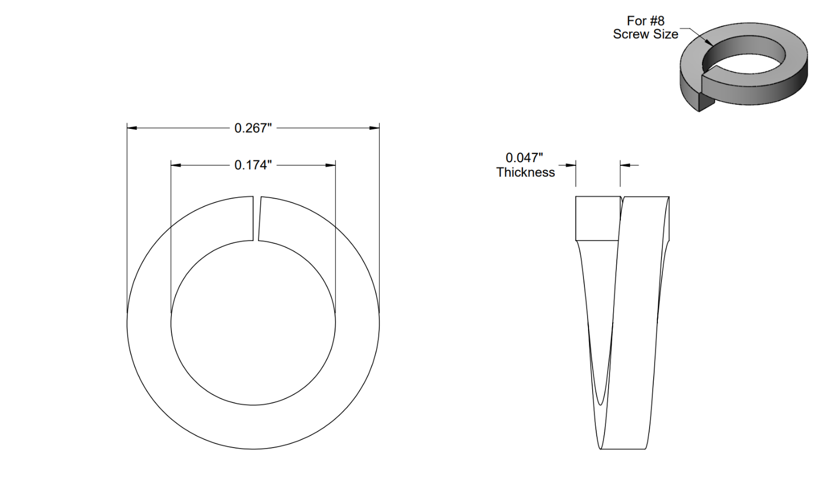 New #8 High Collar Lock Washers, 18-8 Stainless Steel (100ea)