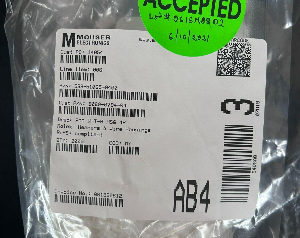 Molex 51065-0400 Wire to Board Housing, 4POS, 2 mm (50PK)