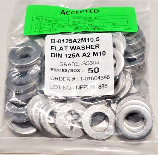 New M10.5 Flat Washers, ISO 7089, 304 Stainless Steel (50ea)