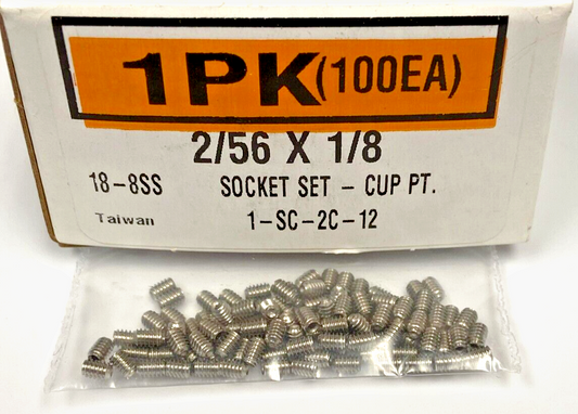 New 2/56 x 1/8" Socket Set Cup-Point, 18-8 Stainless Steel (100ea)