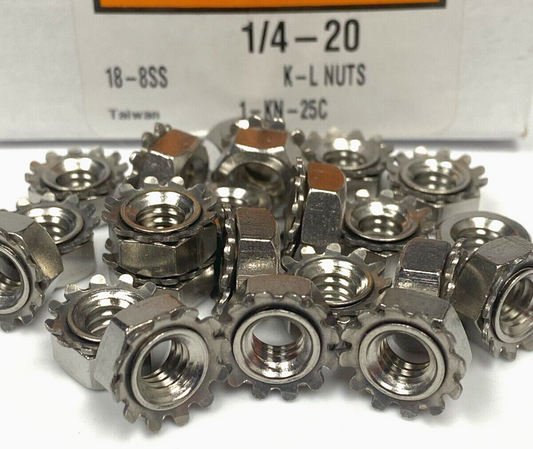 New 1/4-20 K-L Nuts, 18-8 Stainless Steel (25ea)