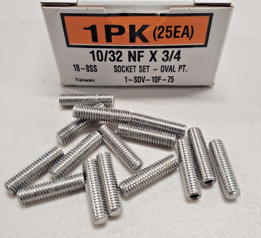 New 10/32 NF x 3/4" Socket Oval-Point Set Screw, 18-8 Stainless Steel (25ea)