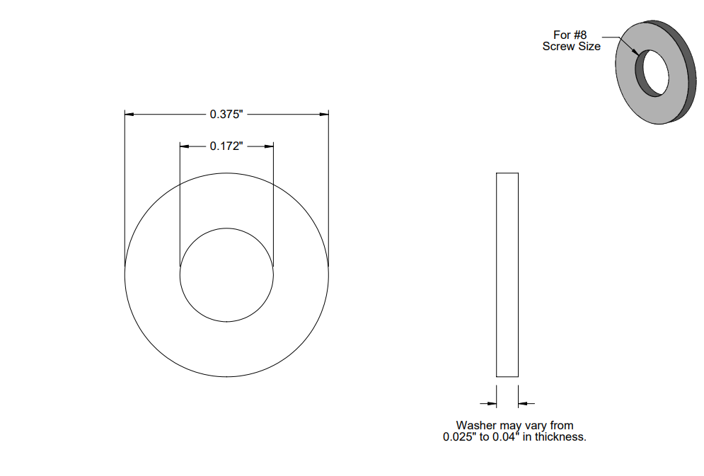 New #8 Flat Washers, 18-8 Stainless Steel (100/box)