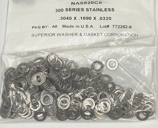 New #8 Military Spec Flat Washer, Stainless Steel,  (50ea)