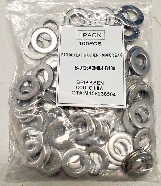 New Brikksen M8.4 Flat Washers, ISO 7089, A2, Stainless Steel (100pcs)