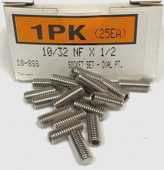 New 10/32 NF x 1/2" Socket Set Oval-Point Set Screw, 18-8 Stainless Steel (25ea)