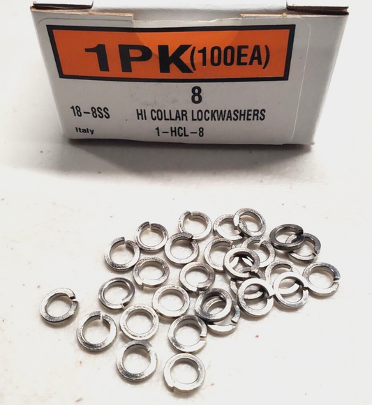 New #8 High Collar Lock Washers, 18-8 Stainless Steel (100ea)