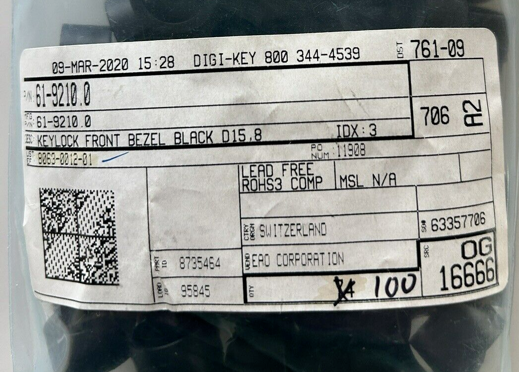 EAO 61-9210.0 Switch Bezel/Caps For Keylocks (10pk)
