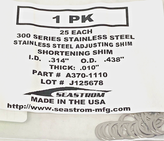 New 300 Series Shortening Shims, ID-.314", OD-.438", Thick-.010", SS (25ea)